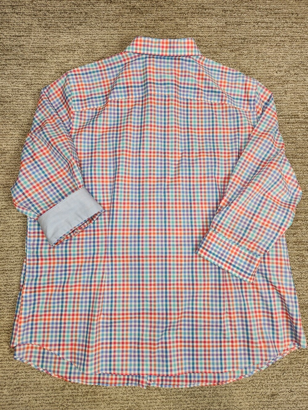 Chaps 3/4 Sleeve Poplin Button Down Womens 2X Plus Pastel Gingham Plaid No Iron - Picture 4 of 7